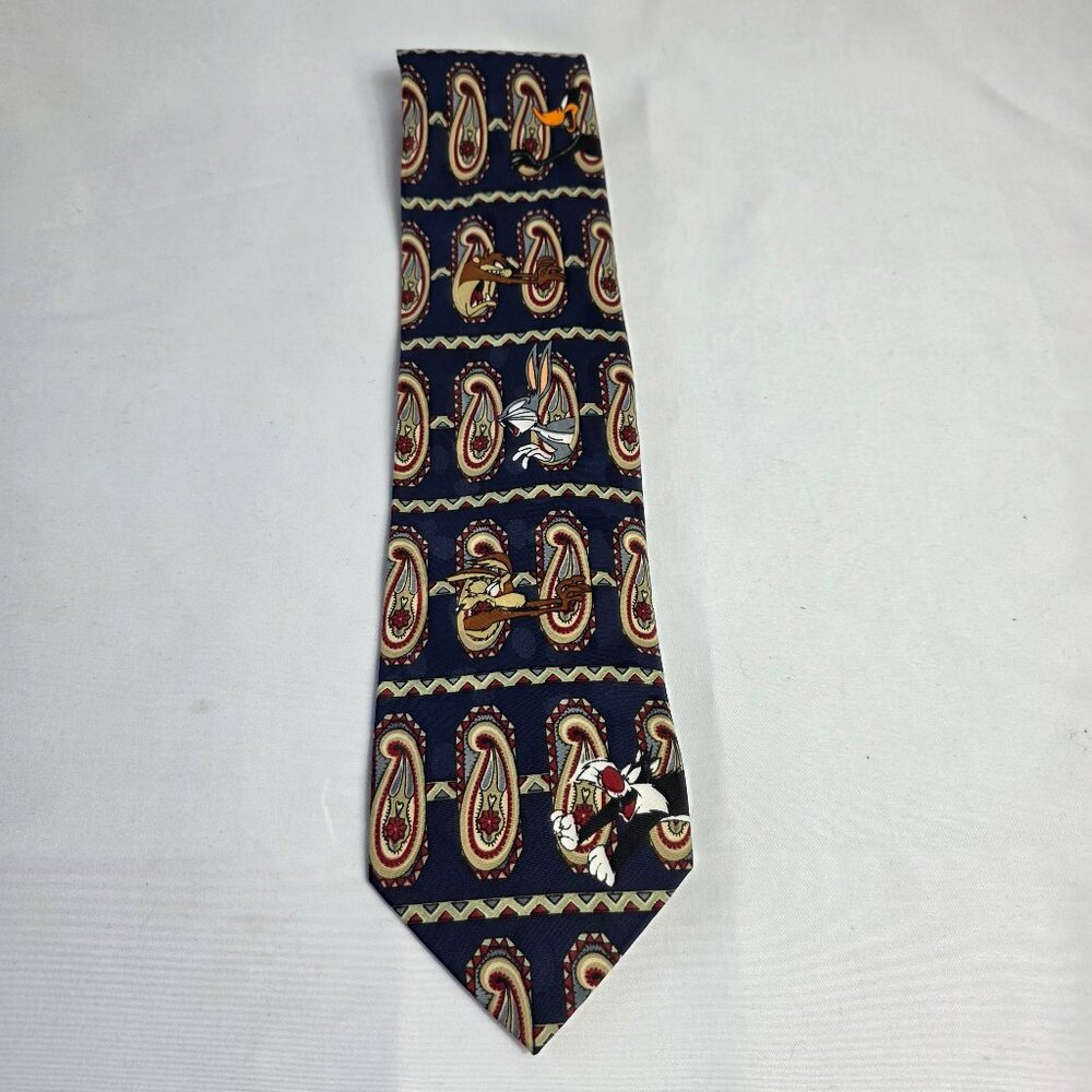 Men's Looney Toons Novelty Tie Navy Blue--Bugs, Daffy, Elmer Fudd, Tas, Wiley +
